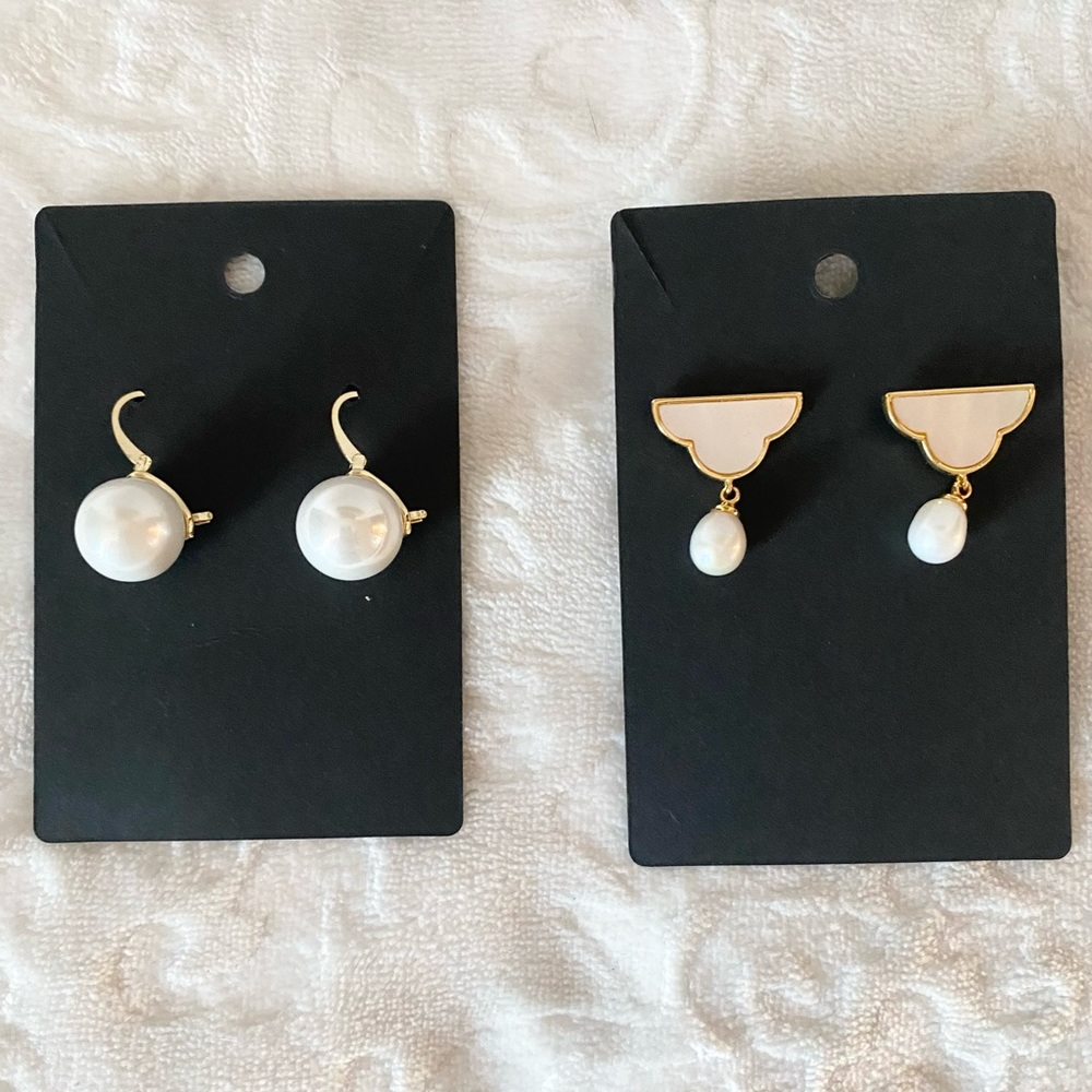 2prs Kate Spade faux pearl gold tone earrings
